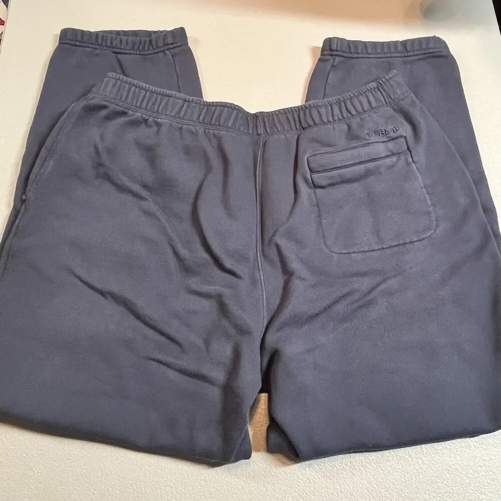 LL Bean Fleece Sweatpants Joggers Size XL Zipper Fly Pocket Blue Athletic 508146
